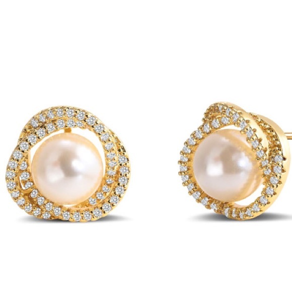 🌹🆕 14K Gold Plated Sterling Silver Pearl Stud Earrings Halo Stud Earrings - Picture 7 of 7